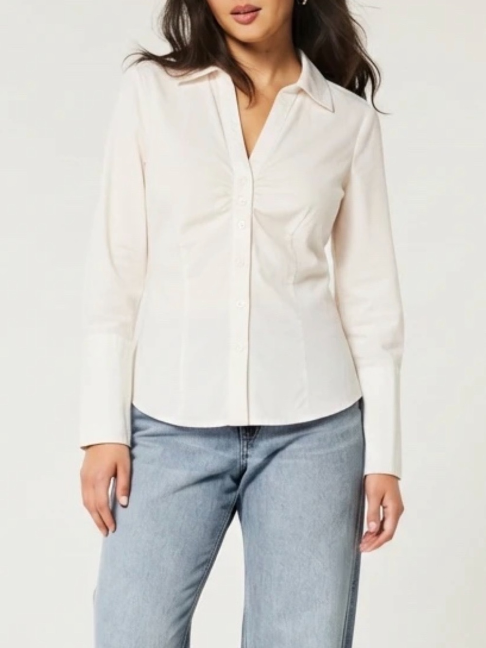 Rampage Cream Long Sleeve Button Down Shirt